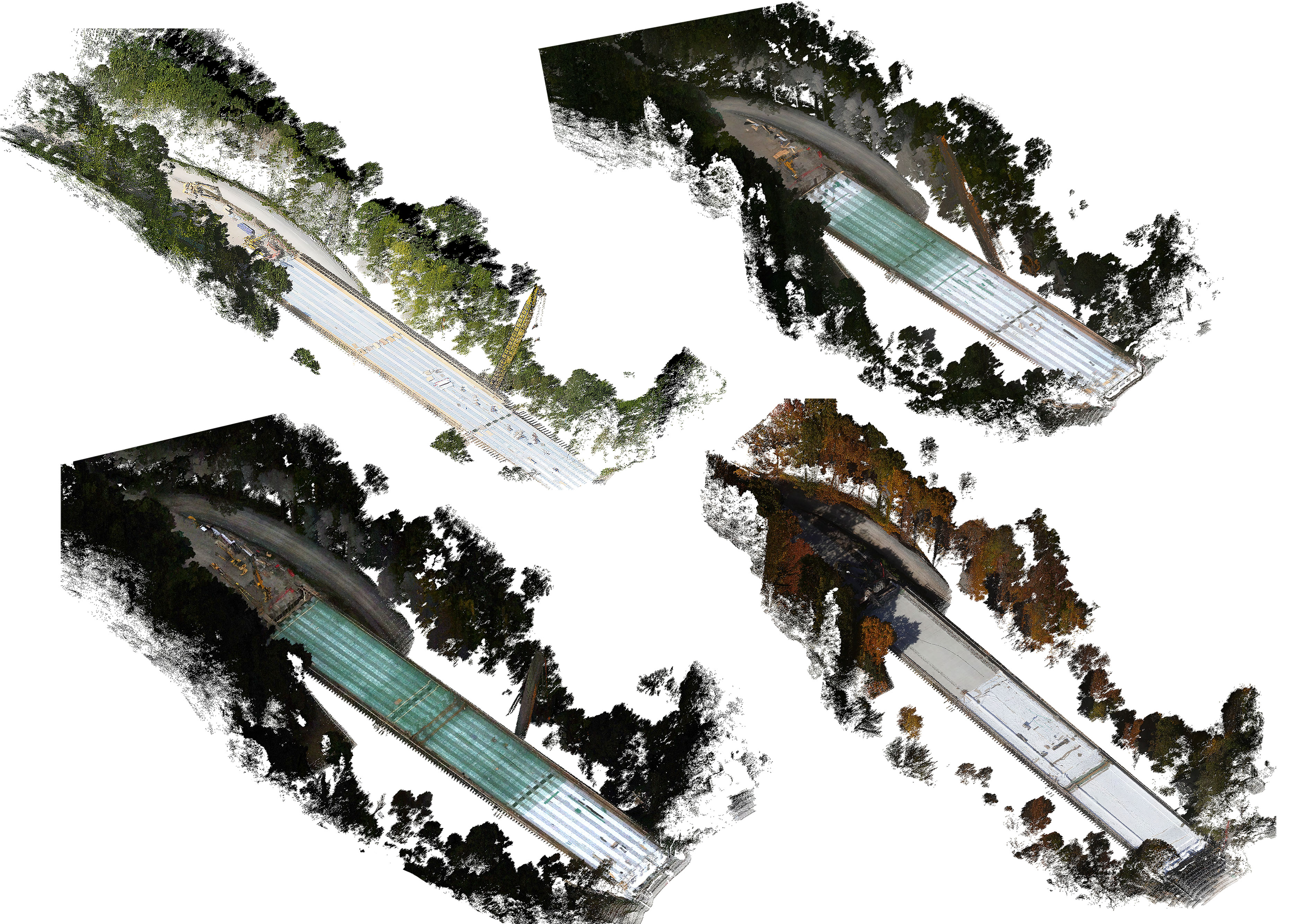 LiDAR-RGB point clouds at different construction stages.
